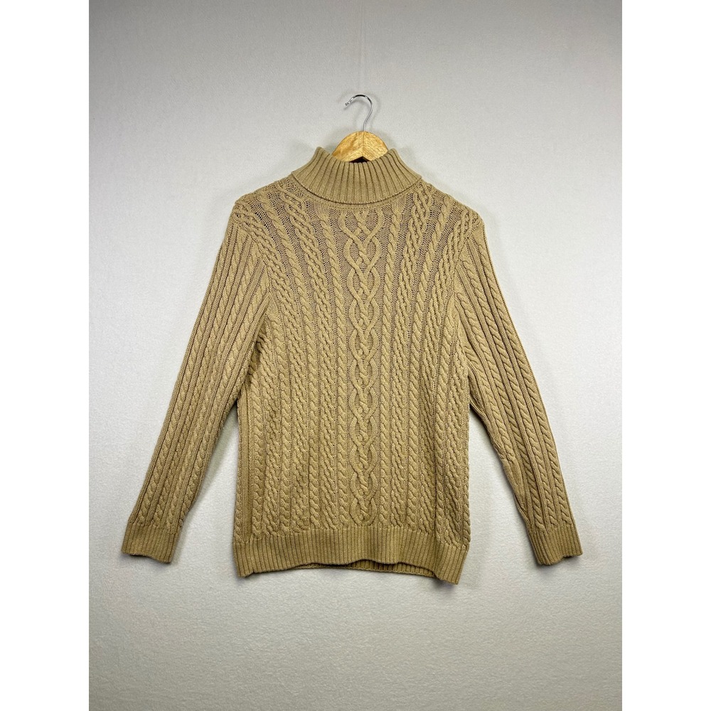 Jeane Pierre Womans XL Tan Beige Cable‎ Knit Turtleneck Sweater 100% Cotton
